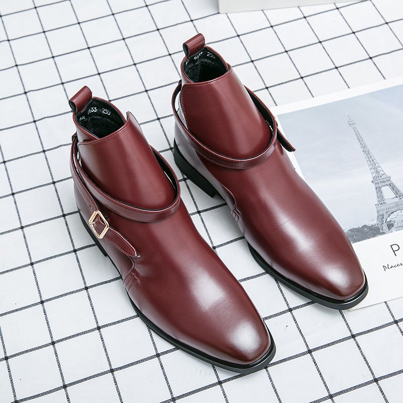 Men'S High-Top Leather Shoes British Martin Boots Pointed Toe Heightening Youth Middle-Top Leather Boots Fashionable Korean Casual Shoes - Image 2